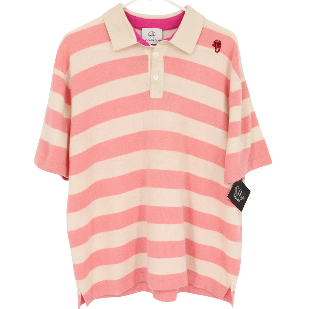 Bacca Da Silva Men's Polo 10 Cashmere Shirt Size L Pink White Striped **READ